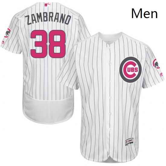 Mens Majestic Chicago Cubs 38 Carlos Zambrano Authentic White 2016 Mothers Day Fashion Flex Base MLB Jersey